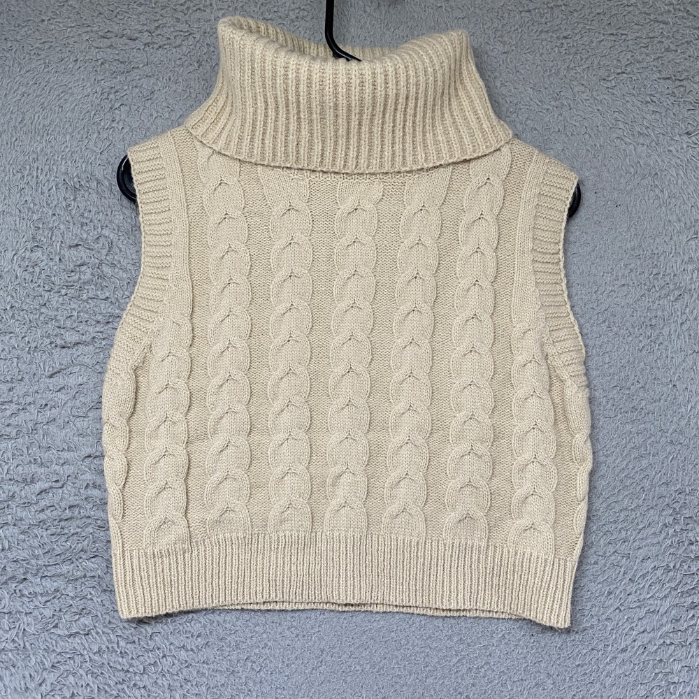 Cider Sweater Vest Womens M Beige Cable Knit Turtleneck Sleeveless Layering - Picture 2 of 13